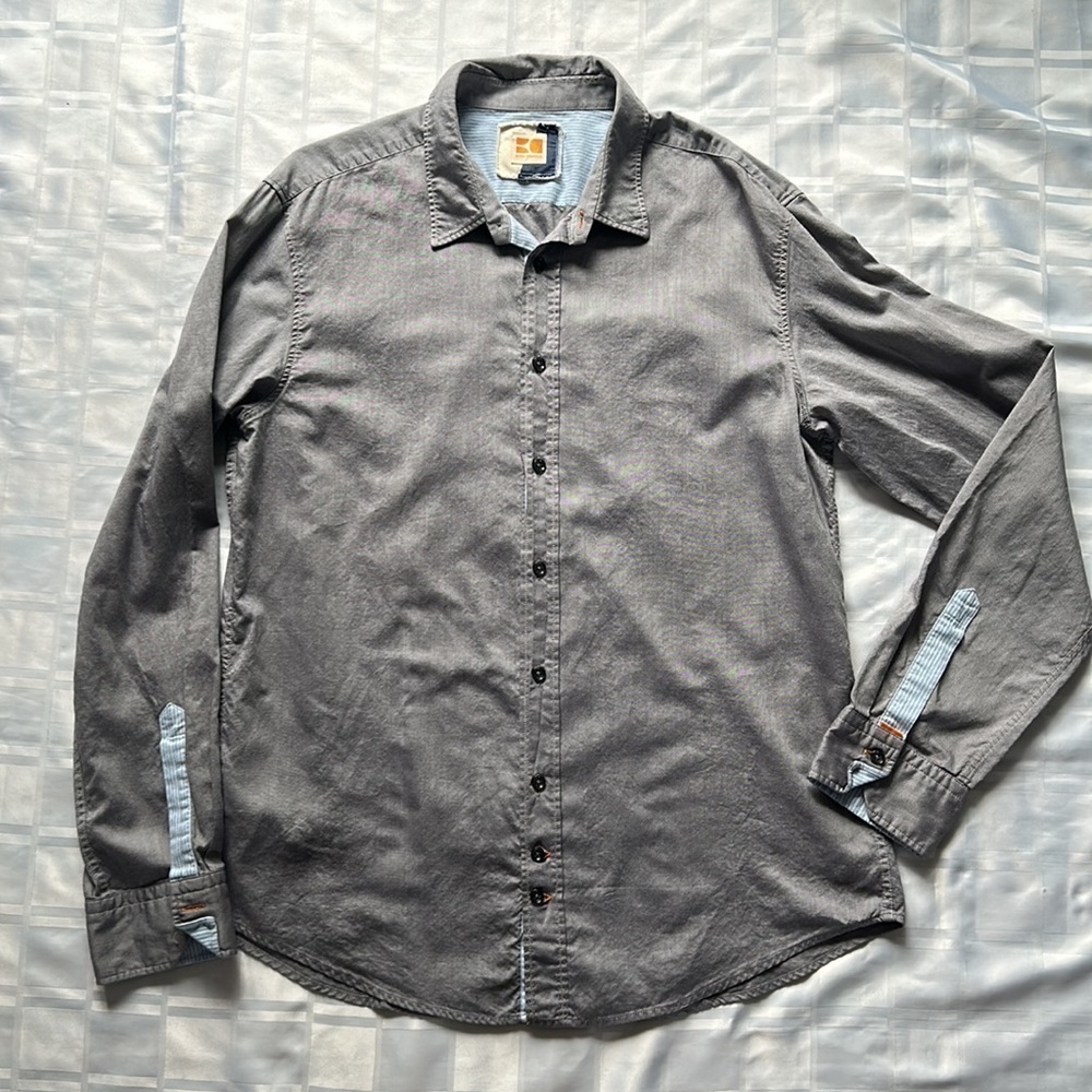 Hugo Boss Orange Grey Button Up Long Sleeve Shirt